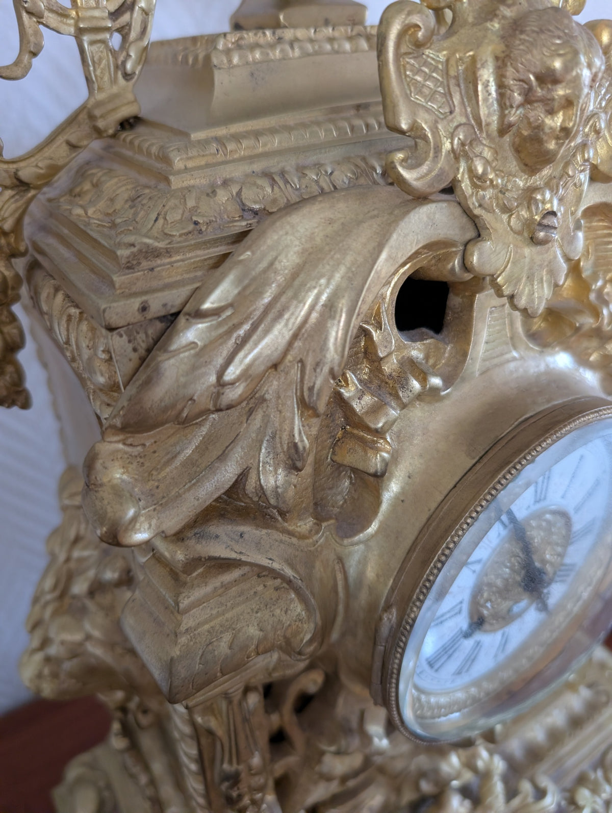 Large Napoleon III Gilt Bronze Mantel Clock With Matching Pair Of Candelabra, 19th Century