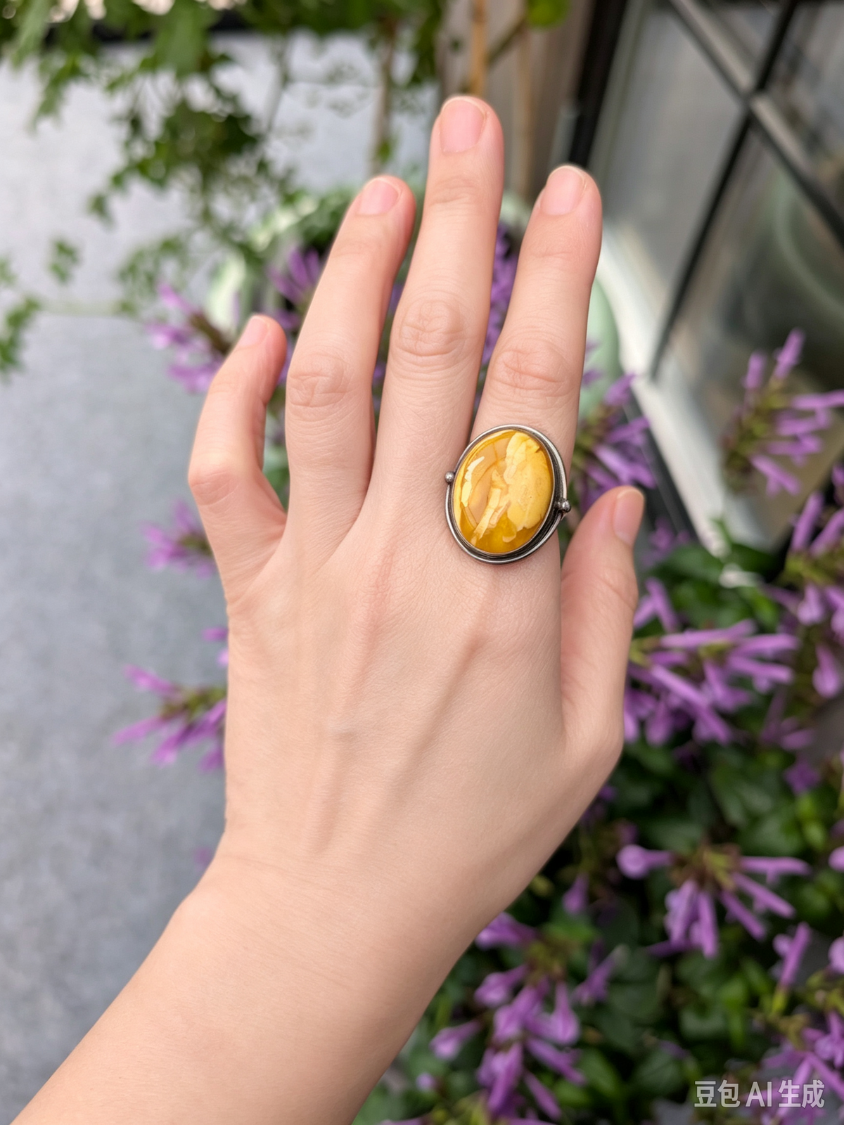 Vintage natural amber ring Danish design sterling silver #3053