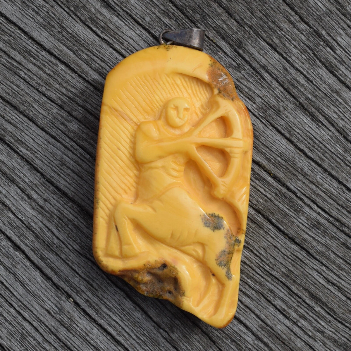 Natural amber pendant danish design hand carved egg yolk 6.6g 1980's Sagittarius #2527