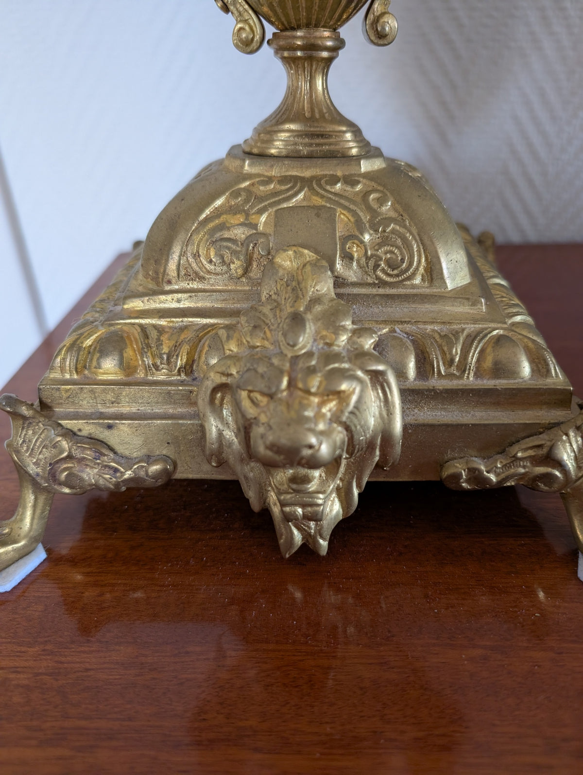 Large Napoleon III Gilt Bronze Mantel Clock With Matching Pair Of Candelabra, 19th Century