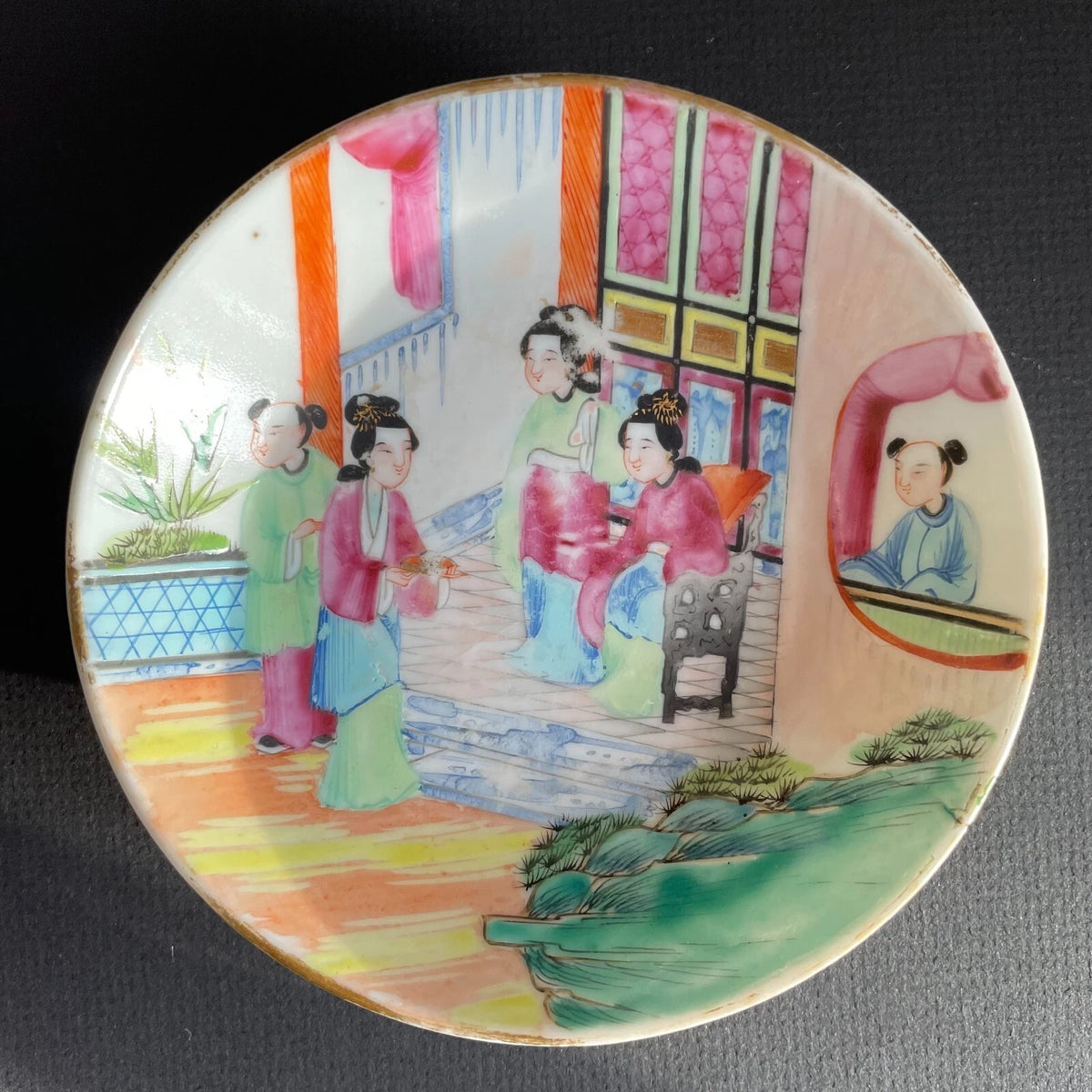 中国古董广彩花鸟纹茶杯及茶托 #1728