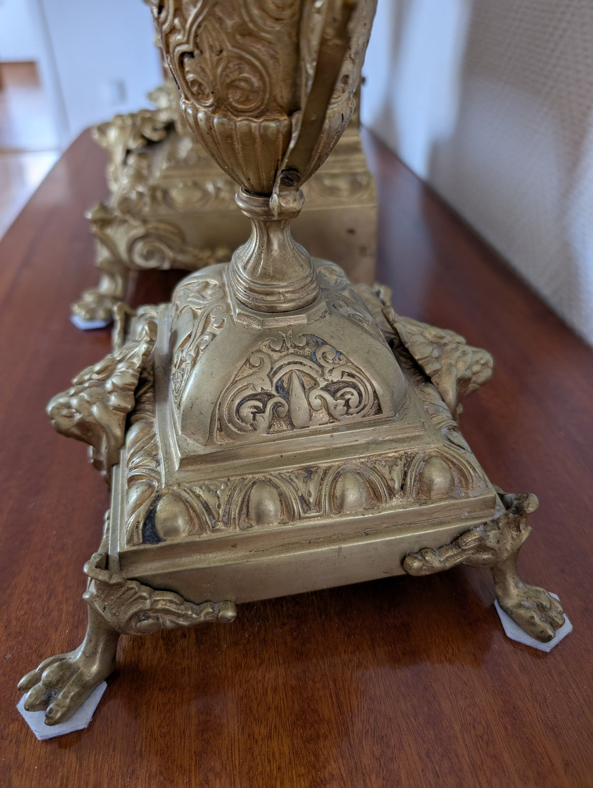 Large Napoleon III Gilt Bronze Mantel Clock With Matching Pair Of Candelabra, 19th Century