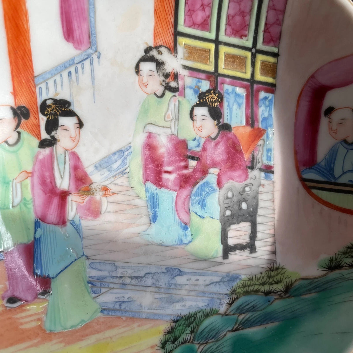 中国古董广彩花鸟纹茶杯及茶托 #1728