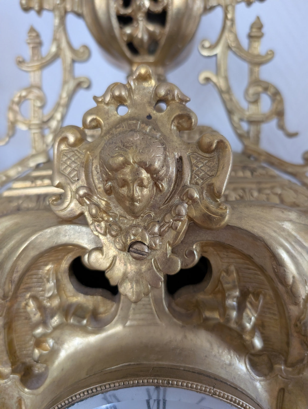 Large Napoleon III Gilt Bronze Mantel Clock With Matching Pair Of Candelabra, 19th Century