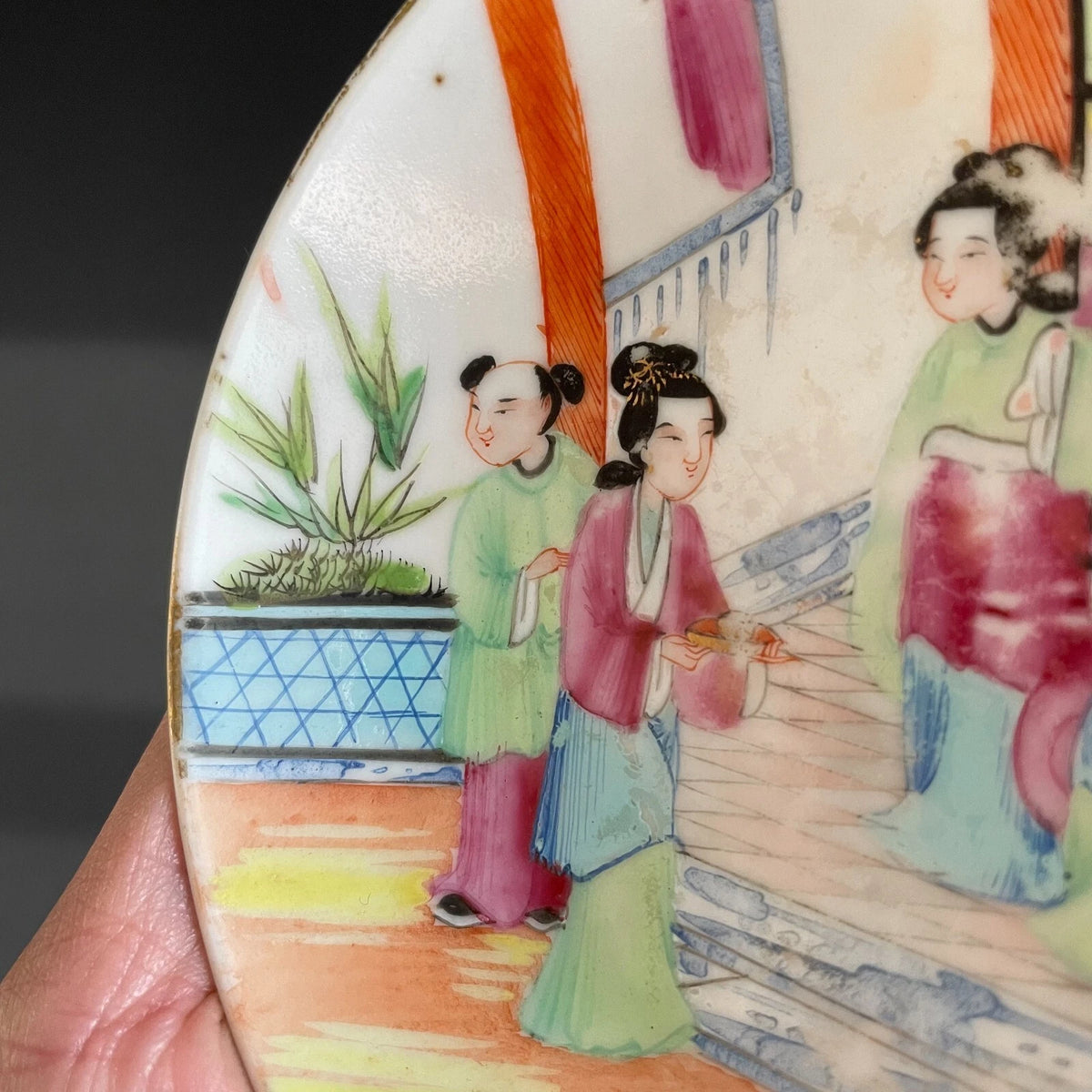中国古董广彩花鸟纹茶杯及茶托 #1728