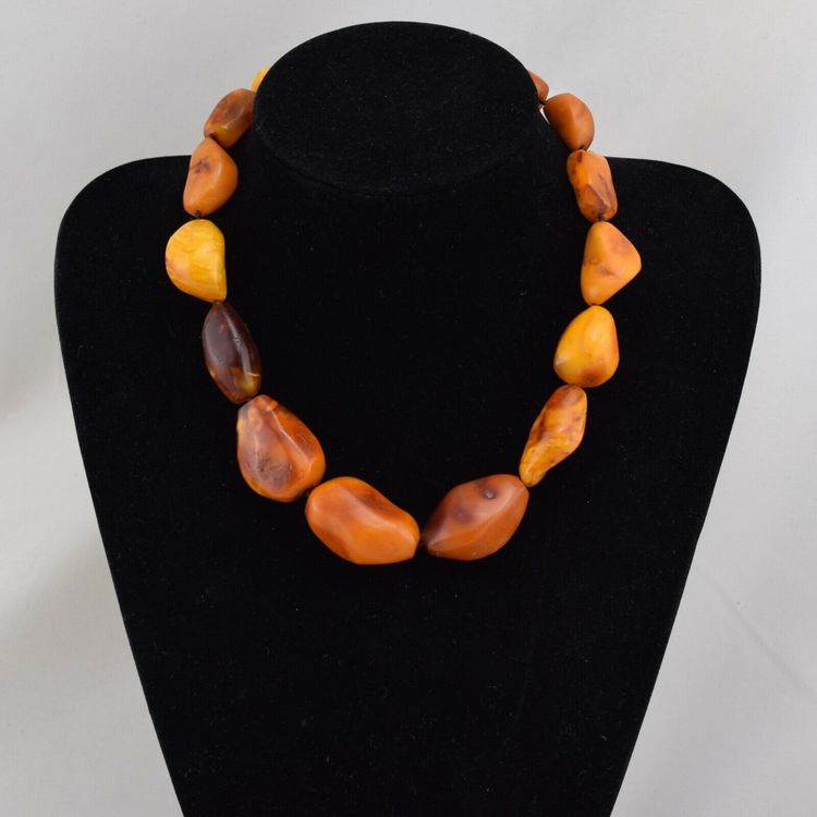 Natural Amber necklace antique from Denmark Baltic amber egg yolk 1950s 78G #2372