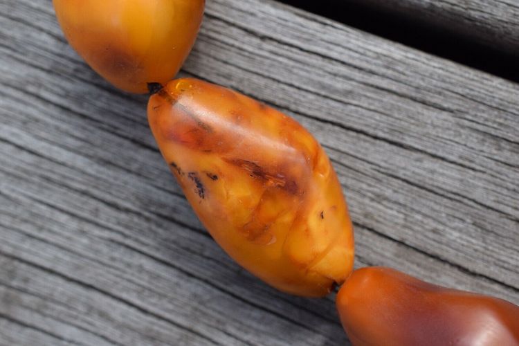 Natural Amber necklace antique from Denmark Baltic amber egg yolk 1950s 78G #2372