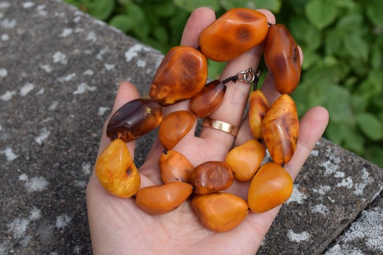 Natural Amber necklace antique from Denmark Baltic amber egg yolk 1950s 78G #2372