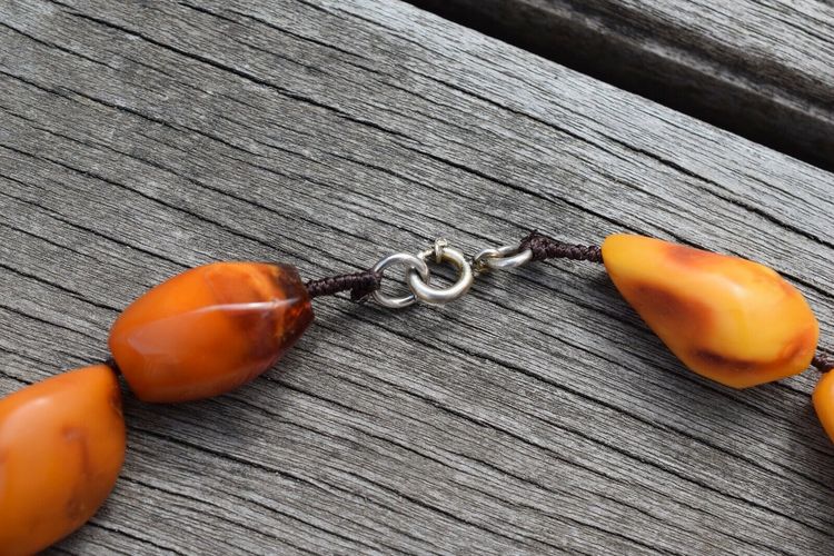 Natural Amber necklace antique from Denmark Baltic amber egg yolk 1950s 78G #2372