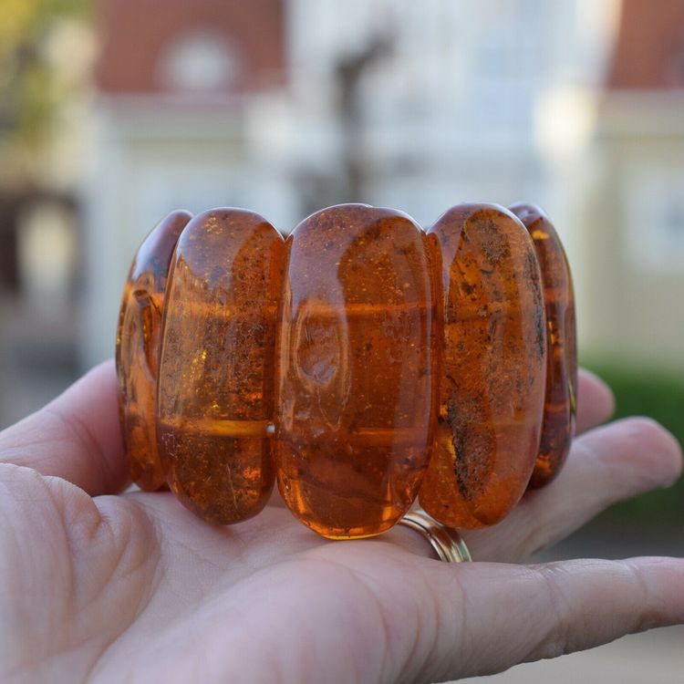 Natural Amber danish raw stone amber bracelet many inclusions insects large 85g #2375