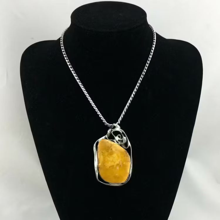 Natural amber pendant with handmade silver baltic amber butterscotch 1970's 38g