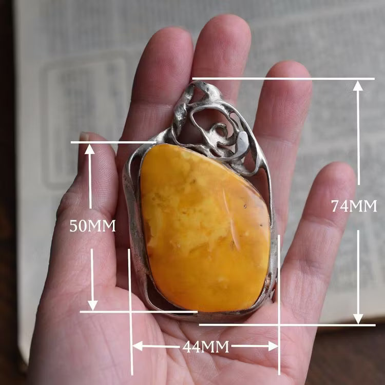 Natural amber pendant with handmade silver baltic amber butterscotch 1970's 38g