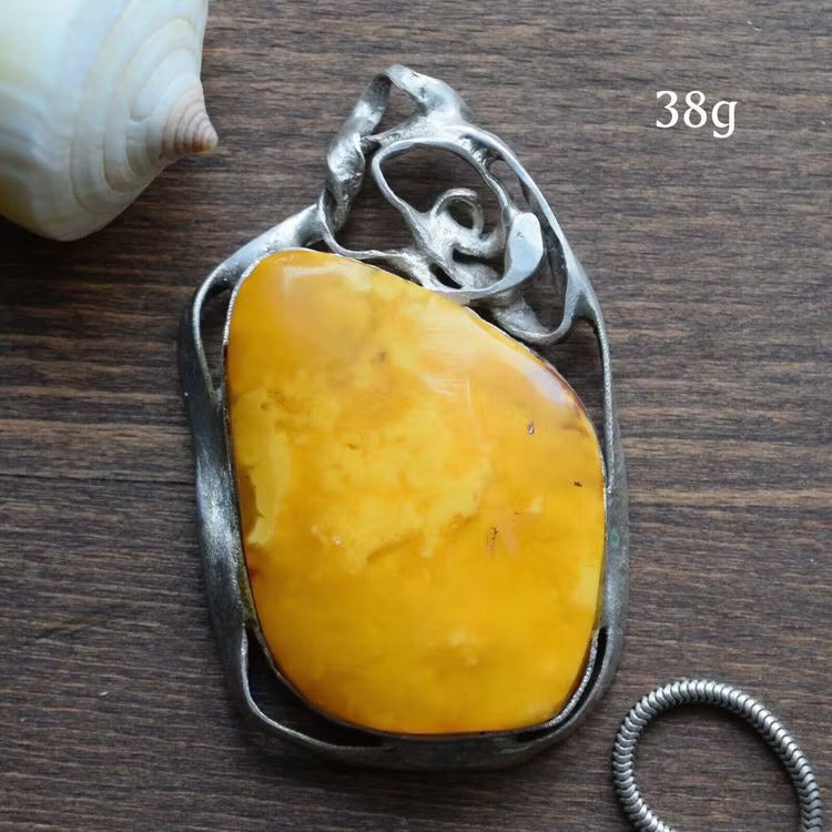 Natural amber pendant with handmade silver baltic amber butterscotch 1970's 38g