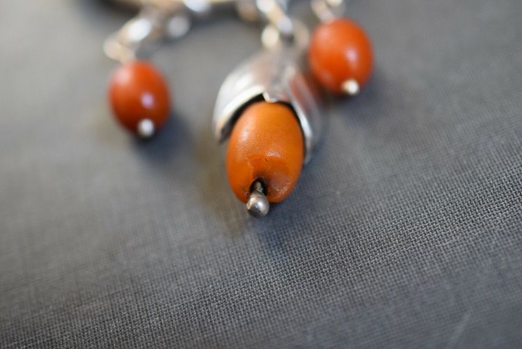 Antique Natural Amber Brooch With Silver From 1920s Art Nouveau 14.6g #2533
