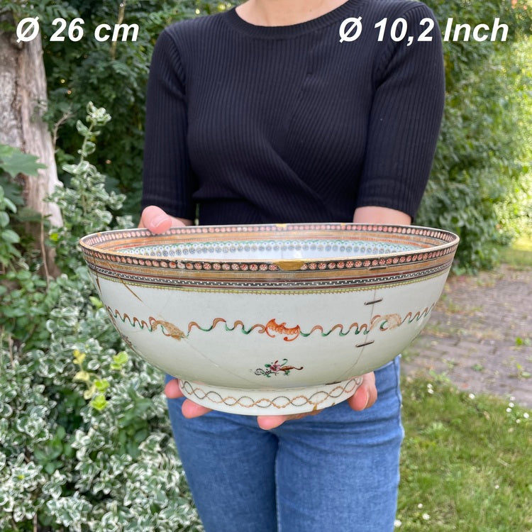 Antique Chinese Punch Bowl Qianlong Period 18th century famille rose decorated