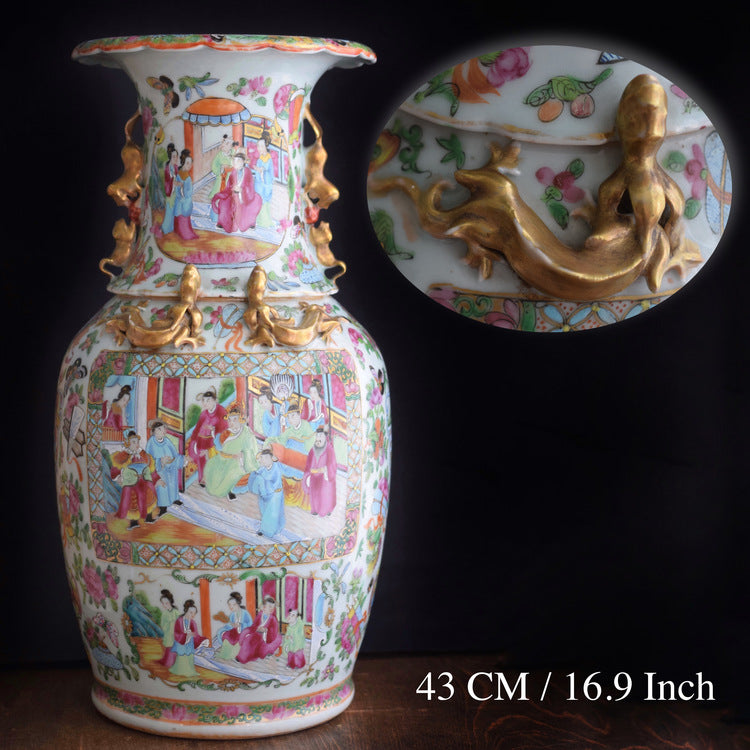 An large Chinese antique canton rose mandarin vase mid 19th Century #637
