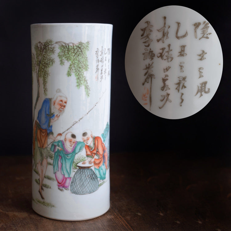 Antique Chinese Porcelain Brush Pot / Hat stand Republic period, dated 1925 #658