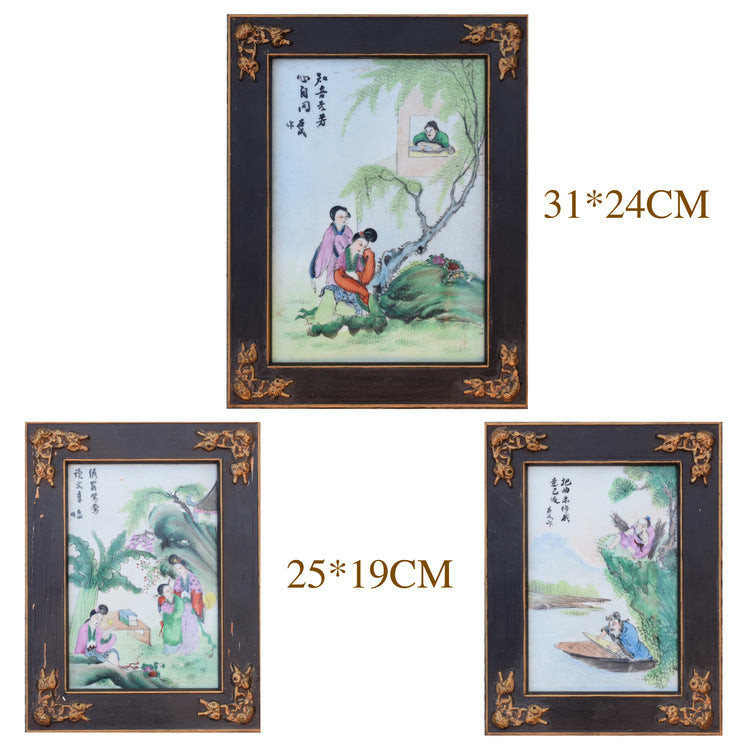 Antique Chinese Porcelain plaque, painting, late Qing / Republic period 3 pieces