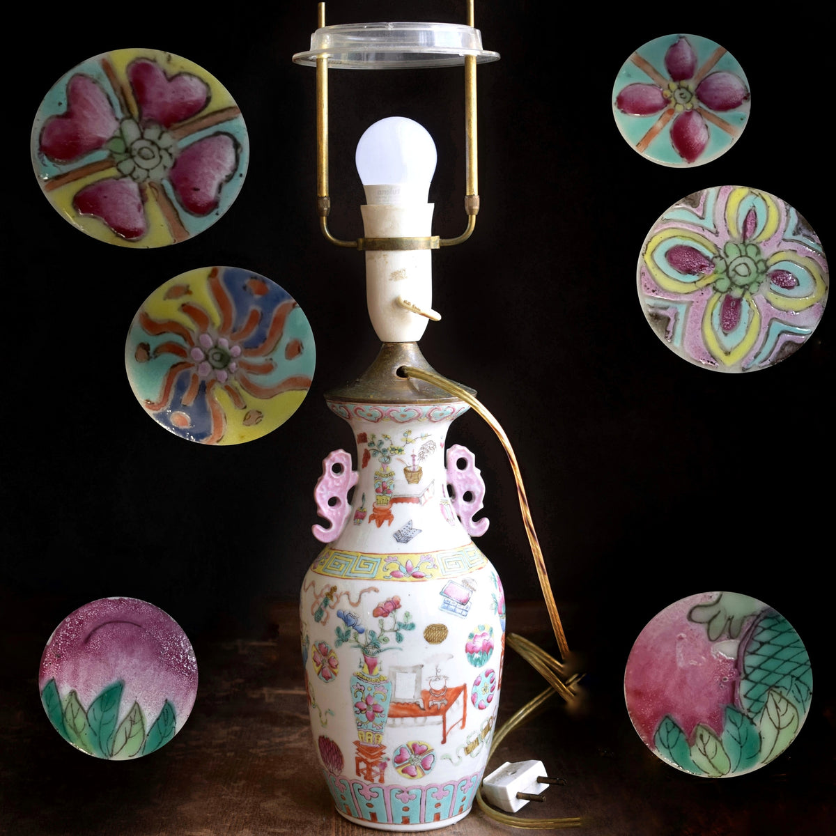 Chinese famille rose Porcelain vase / lamp Tongzhi, late Qing Dynasty