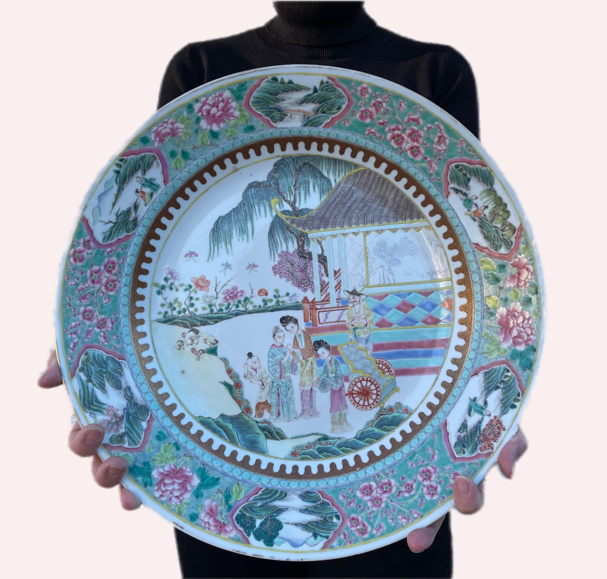 Large famille rose charger, romance of the western chamber, Late Qing / Republic #1676
