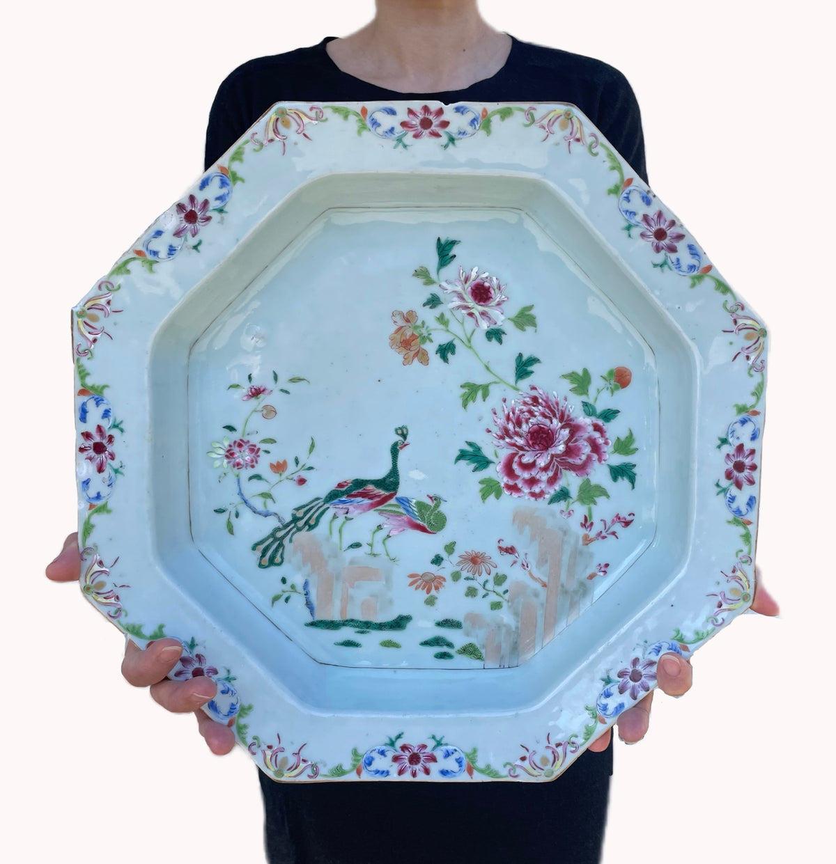 Chinese antique famille rose basin / Octagonal deep plate Qianlong Period #1050