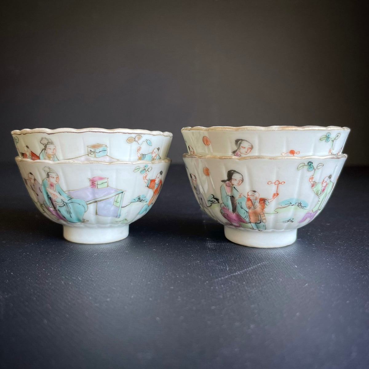 Antique Chinese teacups (set of 4) Late Qing Dynasty, Tongzhi / Guangxu