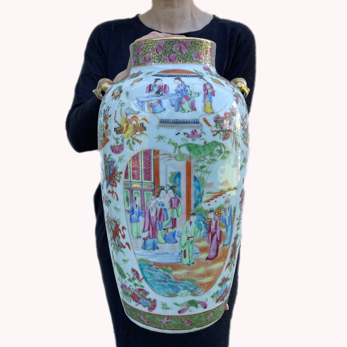 Antique Chinese rose mandarin large sized vase mid 19th c #1132