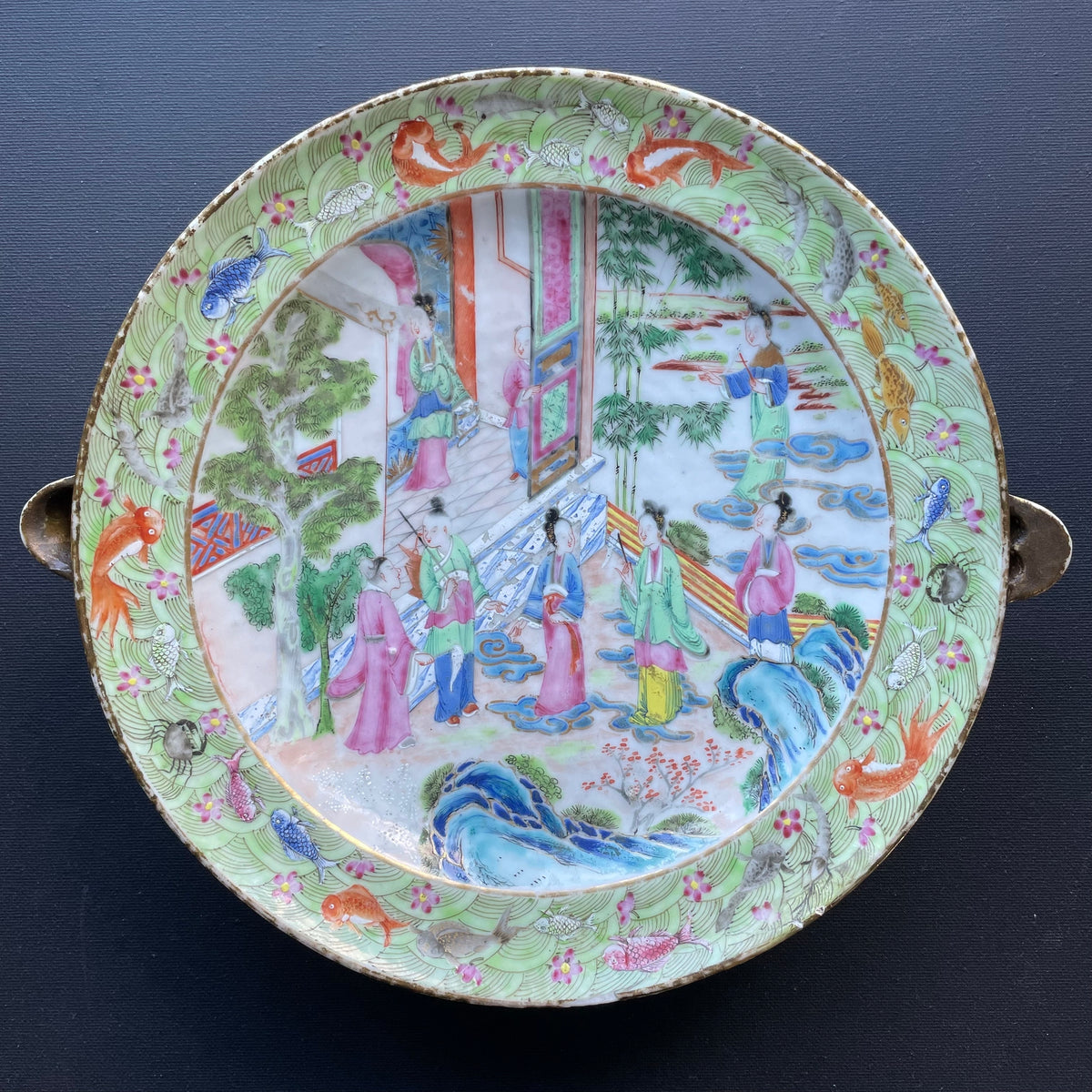 Antique Chinese rose mandarin hot water plate / warming dish, Daoguang #1260