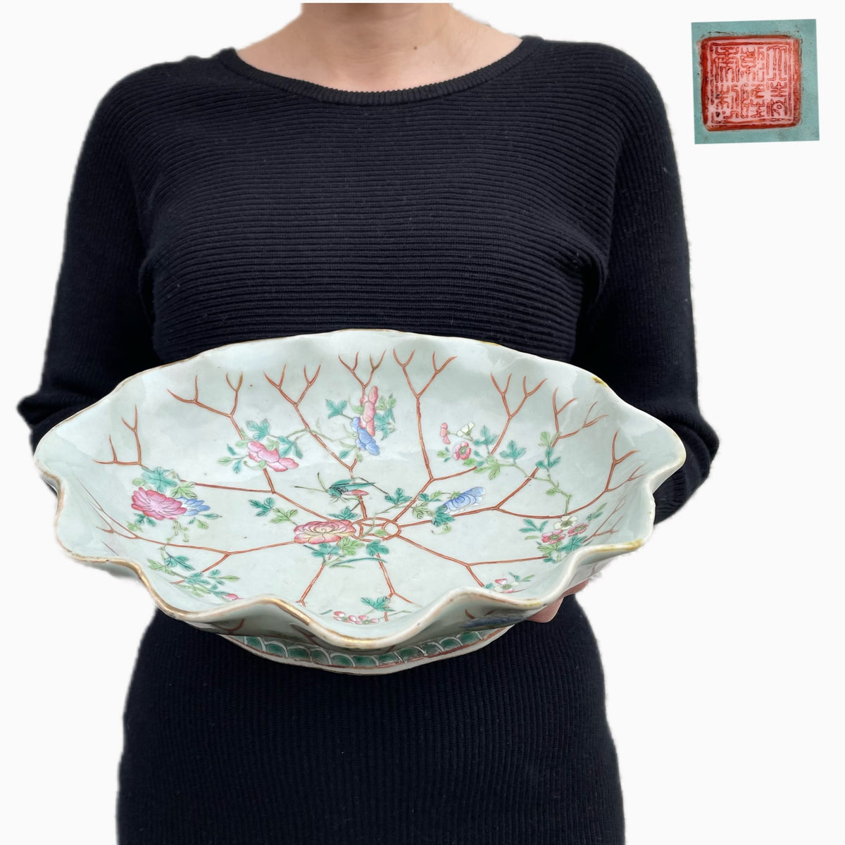 Antique Chinese Altar bowl, bowl on foot tazza, Late Qing Dynasty #1339