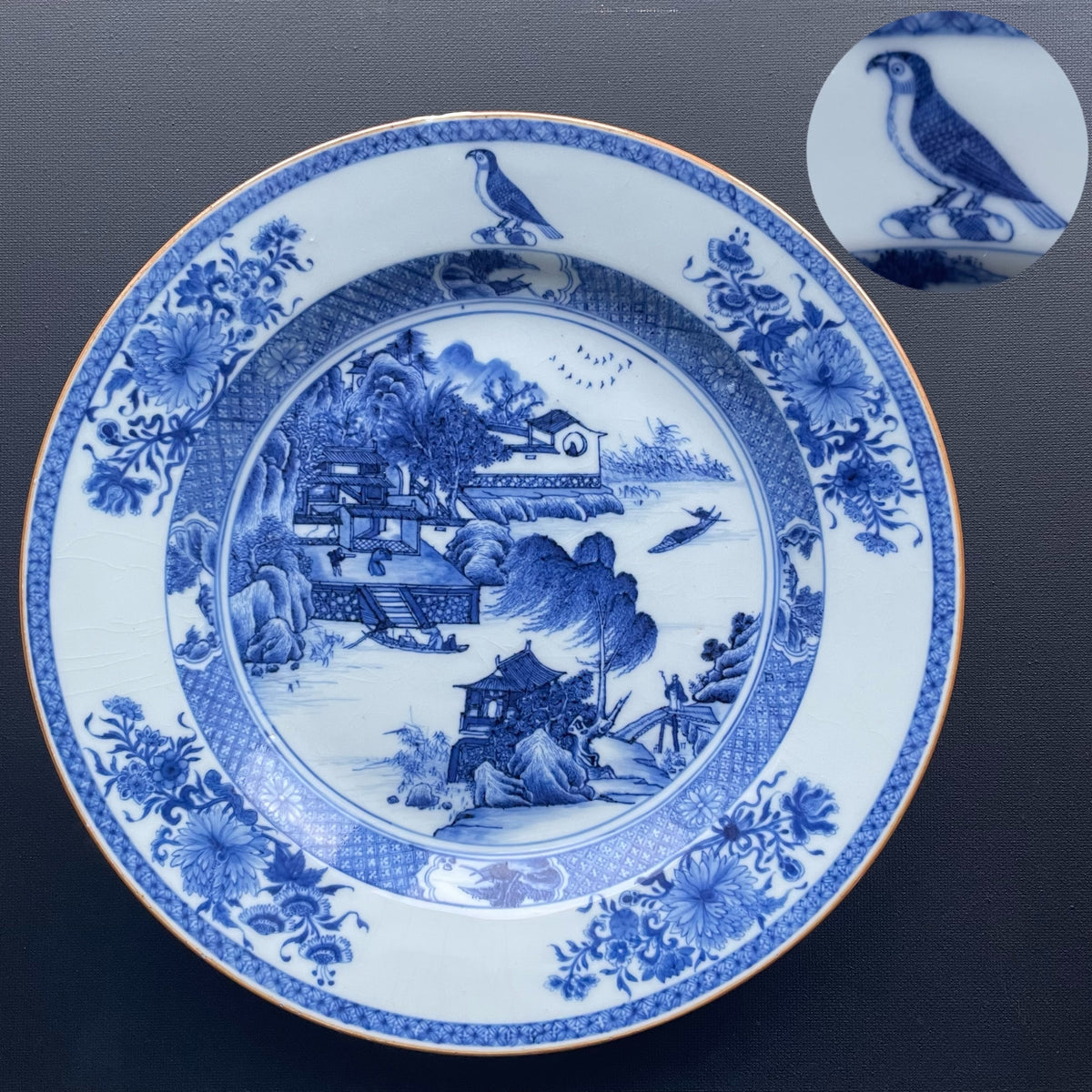 Antique Chinese armorial plate in blue and white #1331