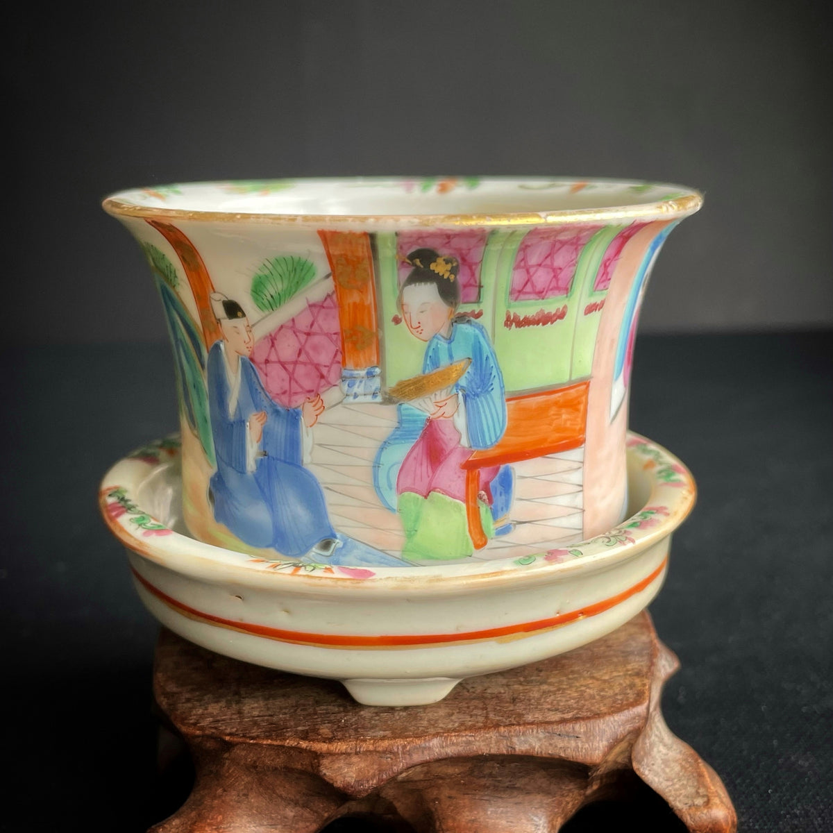 Antique Chinese Rose Mandarin planter flower pot, Qing Dynasty #1357