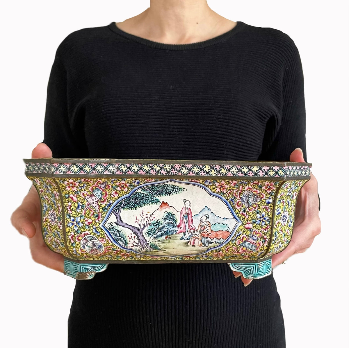 Antique Chinese Canton enamel planter, 19th century, Qing Dynasty #1397