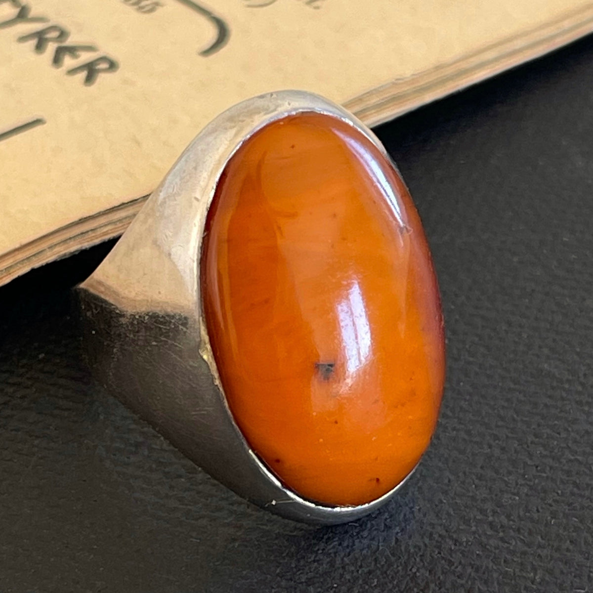 Vintage natural amber ring butterscotch danish design sterling silver 9g