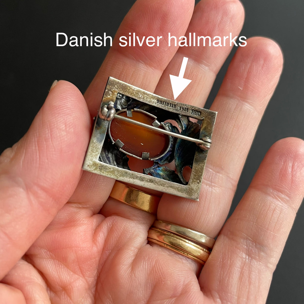 Natural Amber Antique bracelet bangle brooch sterling silver Danish design 60g #2373