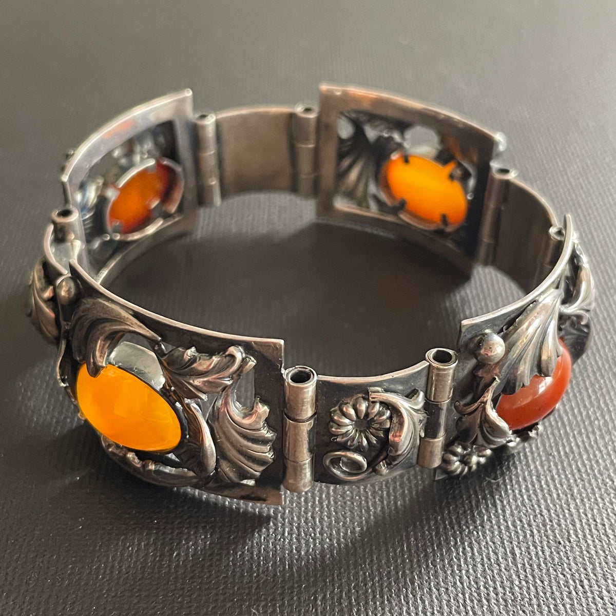 Natural Amber Antique bracelet bangle brooch sterling silver Danish design 60g #2373