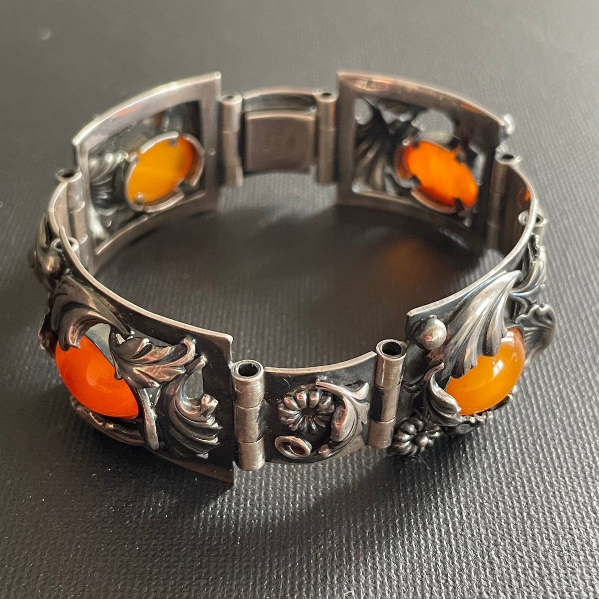 Natural Amber Antique bracelet bangle brooch sterling silver Danish design 60g #2373