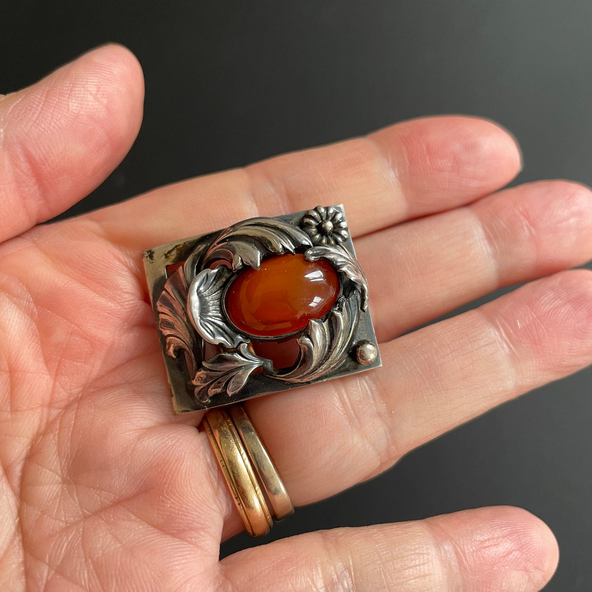 Natural Amber Antique bracelet bangle brooch sterling silver Danish design 60g #2373