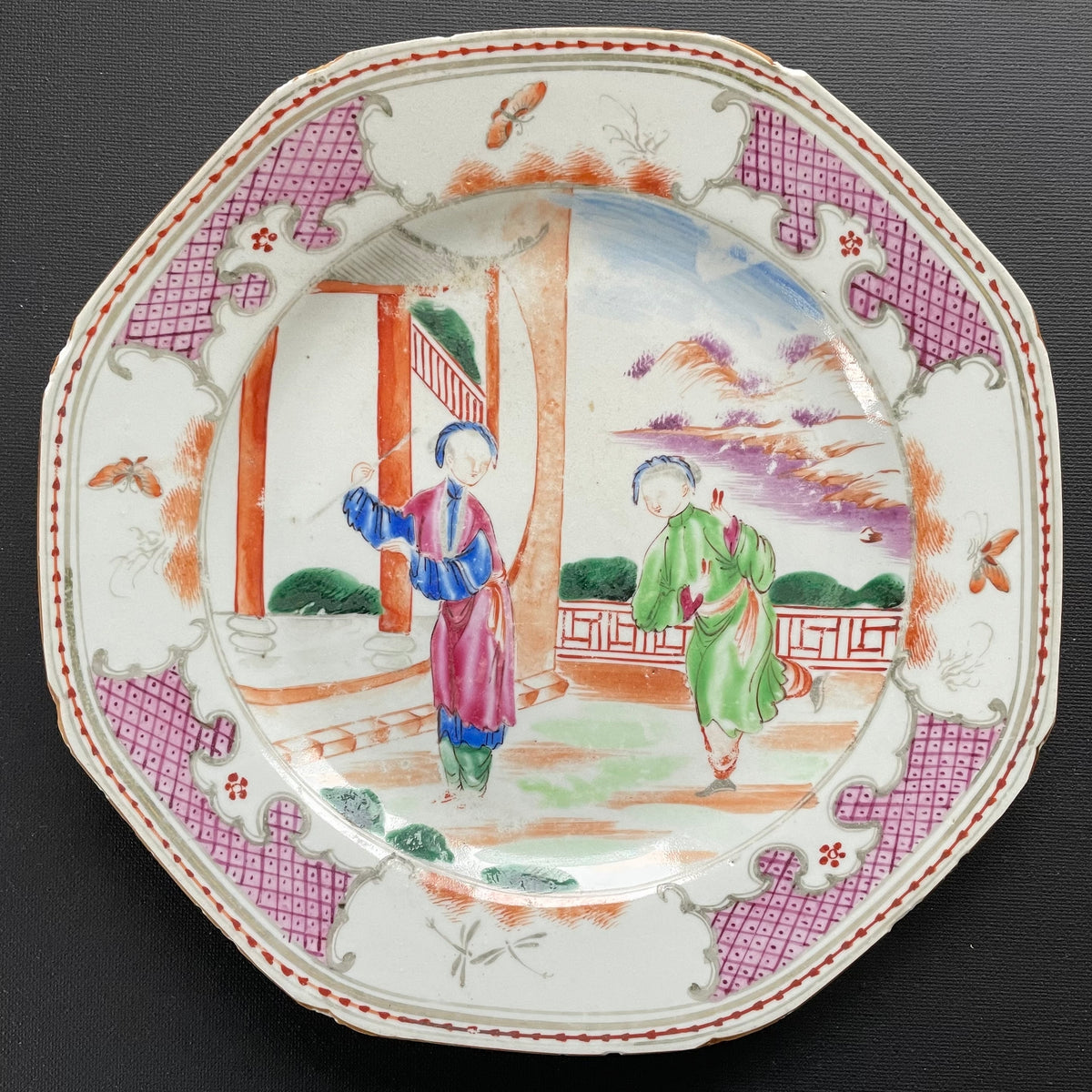 清乾隆时期 广彩描金人物纹瓷盘,18世纪 #1721