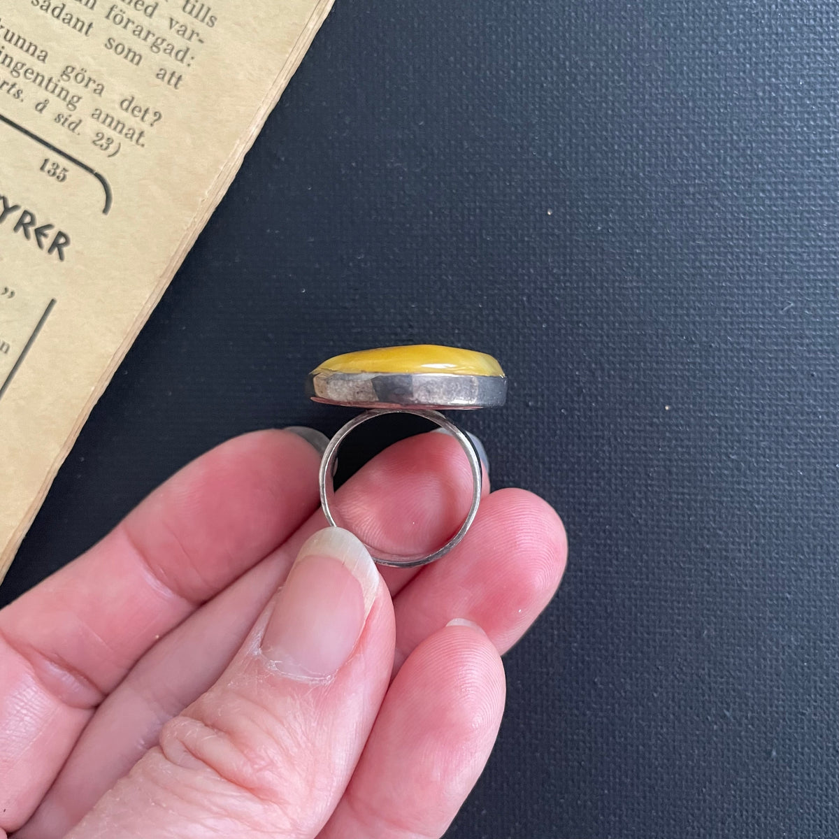 Vintage natural amber ring Danish design sterling silver #1750