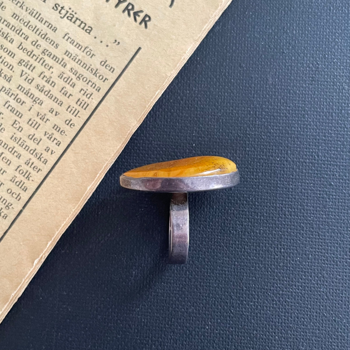 Vintage natural amber ring Danish design sterling silver #1750