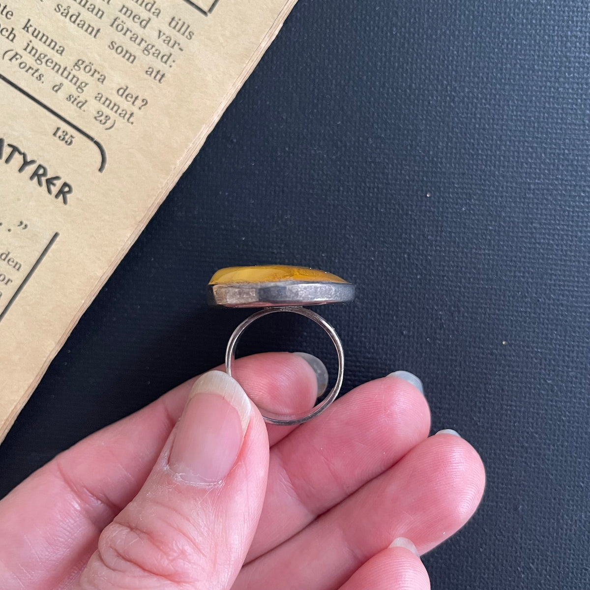 Vintage natural amber ring Danish design sterling silver #1750