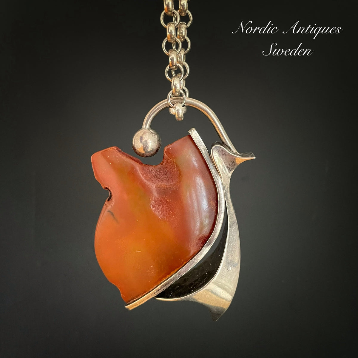 Natural amber pendant with silver Baltic amber Scandinavian design 56g #1757