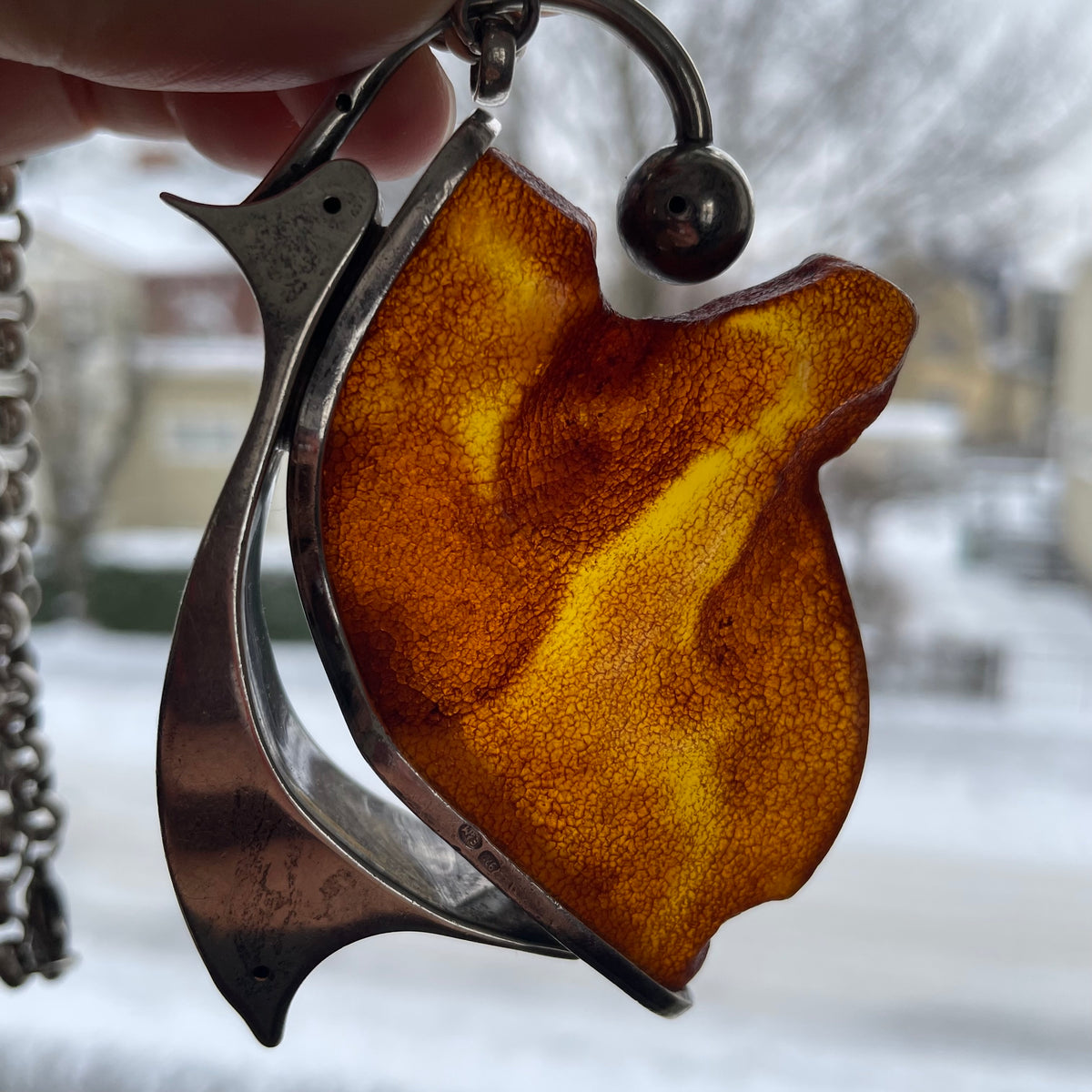 Natural amber pendant with silver Baltic amber Scandinavian design 56g #1757