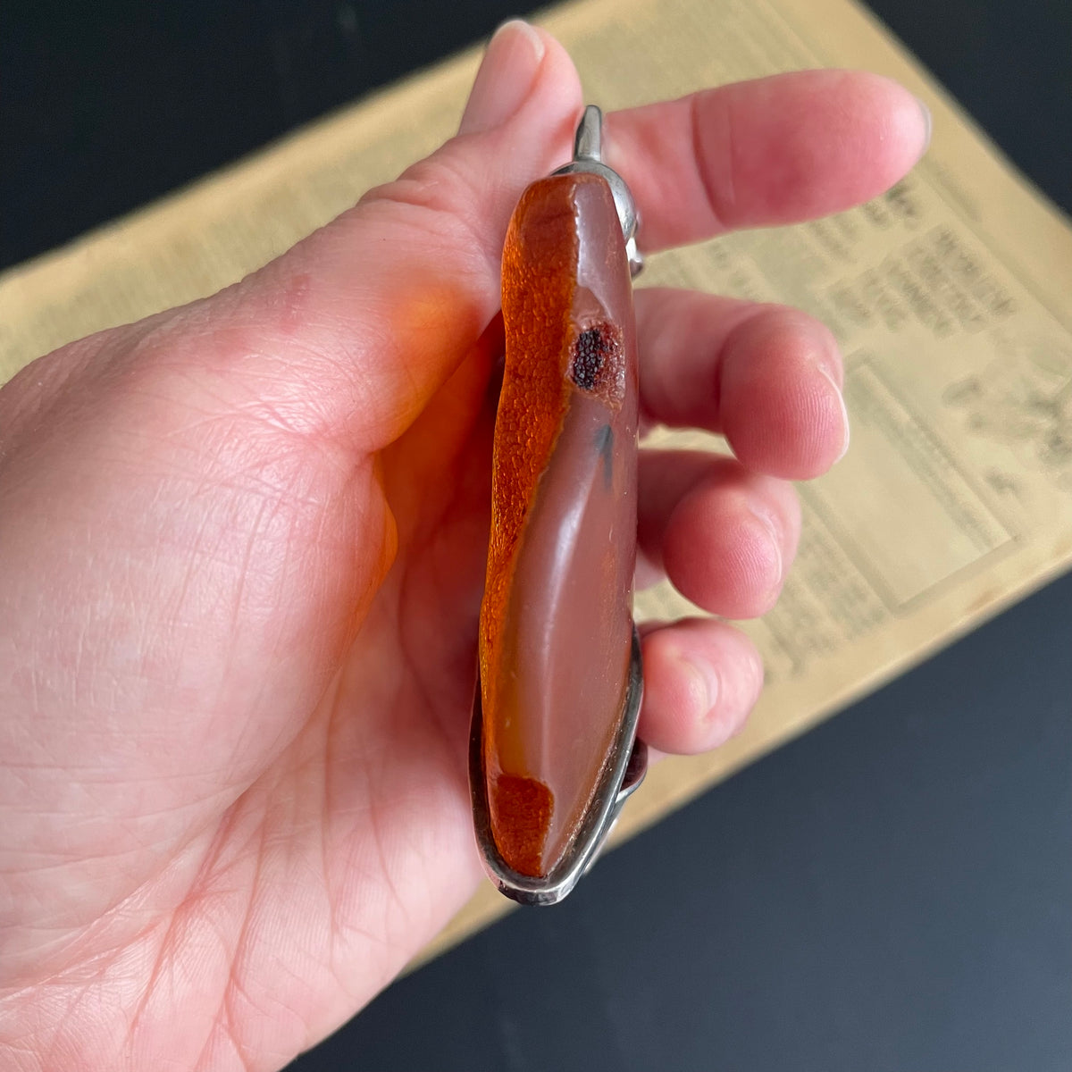 Natural amber pendant with silver Baltic amber Scandinavian design 56g #1757