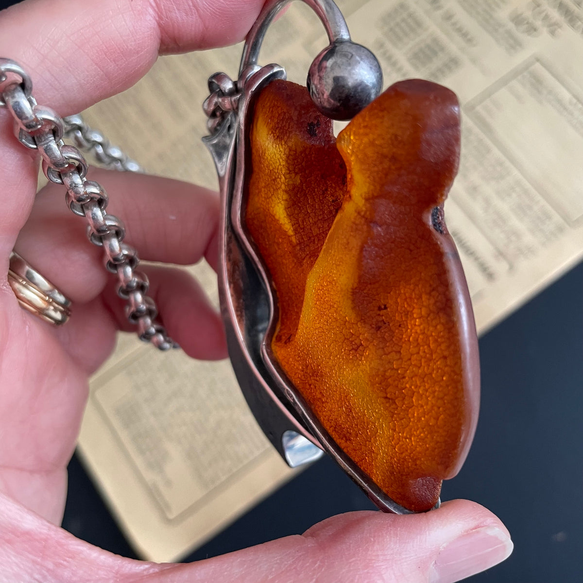 Natural amber pendant with silver Baltic amber Scandinavian design 56g #1757