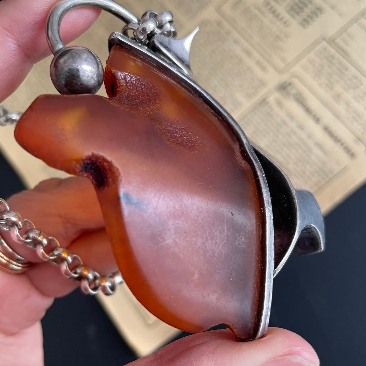Natural amber pendant with silver Baltic amber Scandinavian design 56g #1757