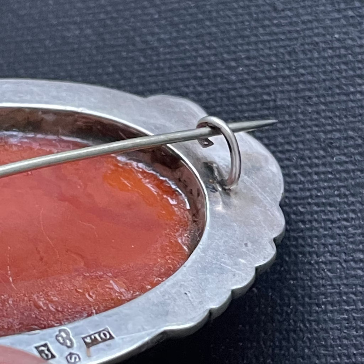 Natural Amber Antique Amber Brooch With Silver Egg Yolk Art Nouveau 16.73g #1795