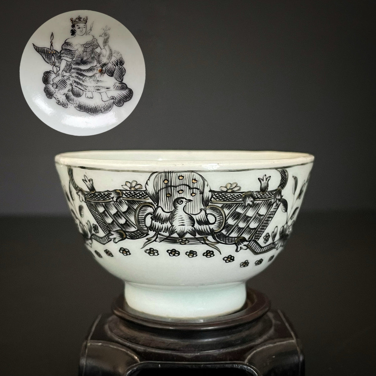 Chinese Antique export Grisaille Decorated Armorial Tea Cup Qianlong #1829