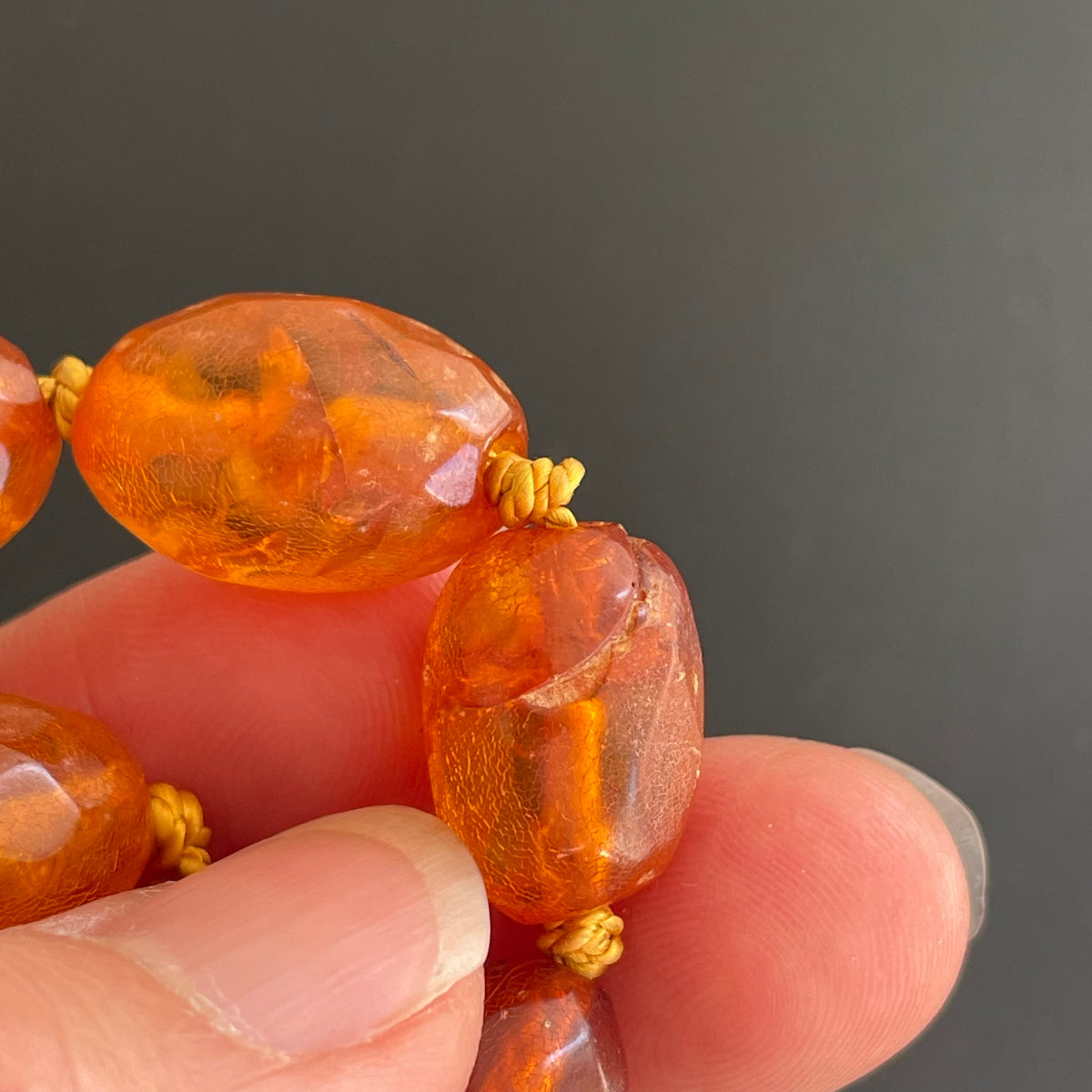 ANTIQUE NATURAL AMBER FACETED BEAD NECKLACE BRACELET FROM DENMARK 1950s #1866
