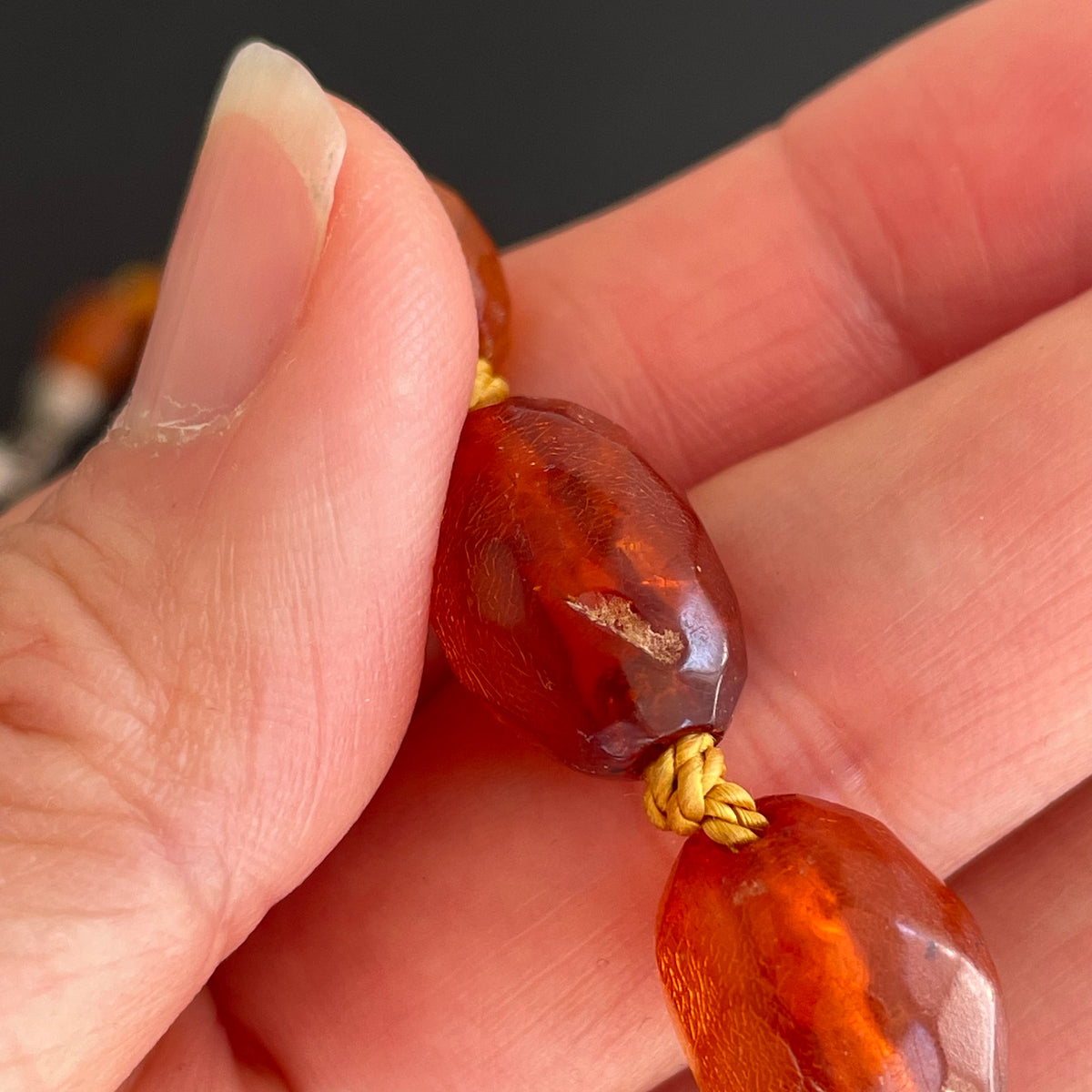 ANTIQUE NATURAL AMBER FACETED BEAD NECKLACE BRACELET FROM DENMARK 1950s #1866